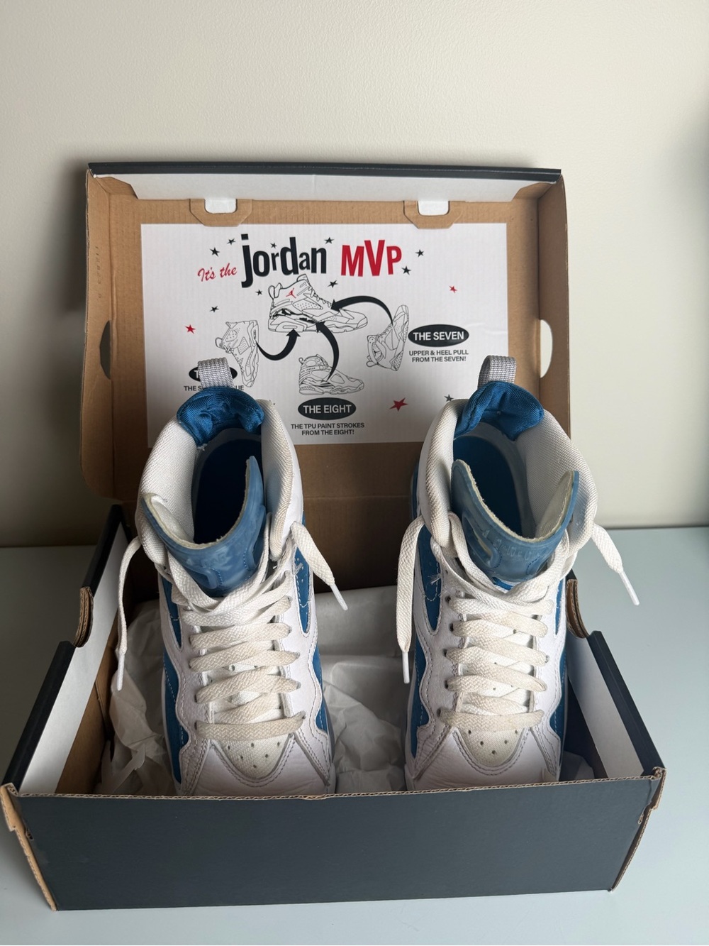 Boys Sz 5.5 Jordan Kids High-Top Sneakers in White and Blue